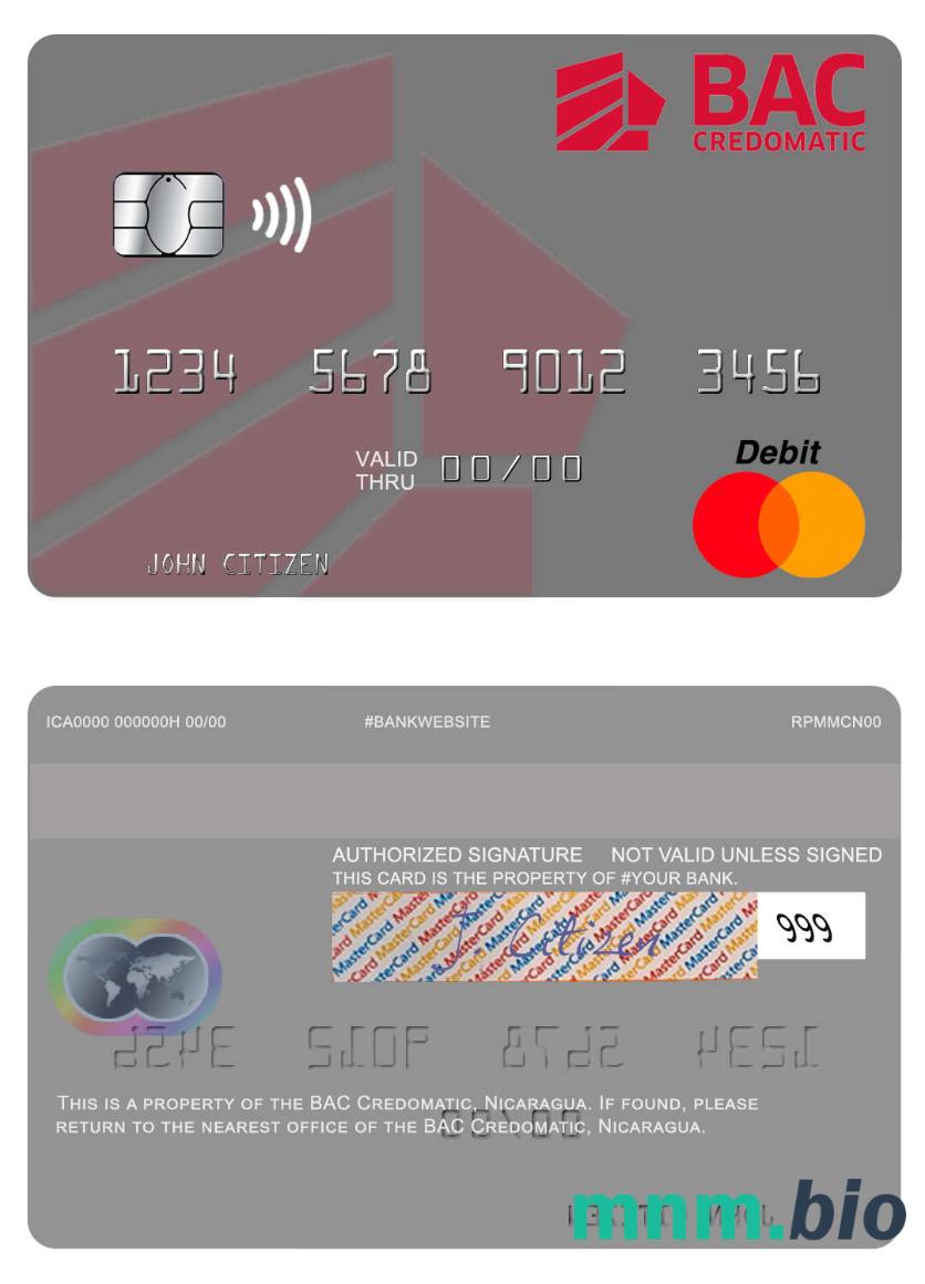Nicaragua BAC Credomatic przykład karty mastercard w formacie PSD
